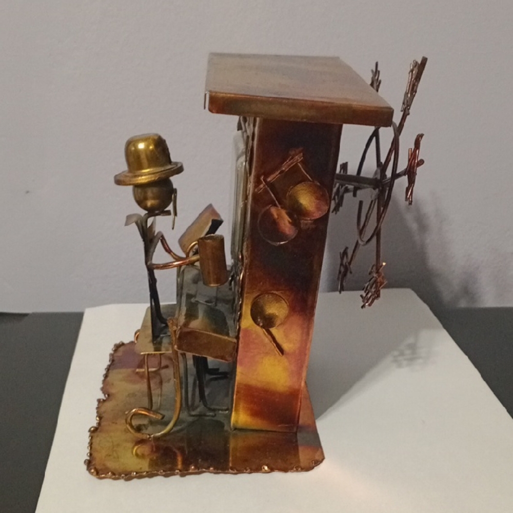 Handcrafted Metallic Brass-Tone Musician Sculpture Home Art - Picture 4 of 8